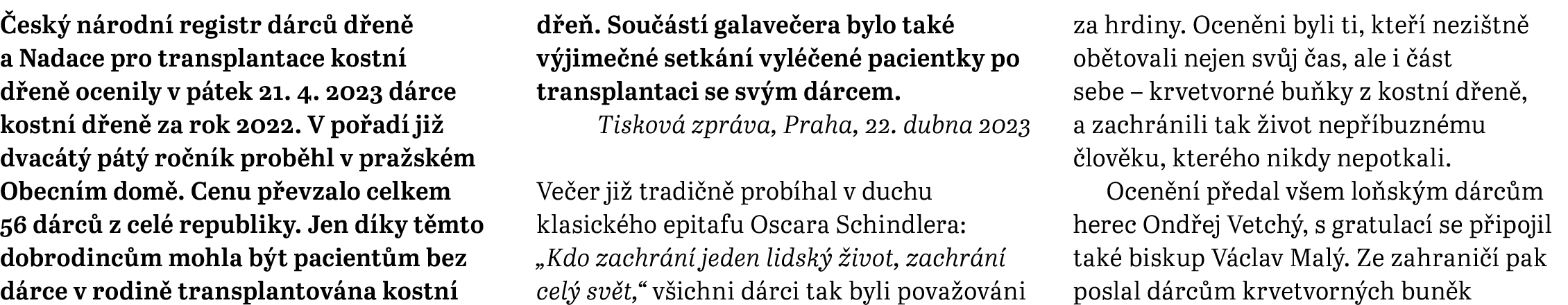  esk n rodn  registr d rc  d en  a Nadace pro transplantace kostn  d en  ocenily v p tek 21. 4. 2023 d rce kostn  d ...