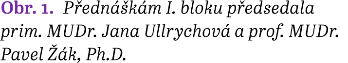 Obr. 1. P edn k m I. bloku p edsedala prim. MUDr. Jana Ullrychov  a prof. MUDr. Pavel   k, Ph.D. 