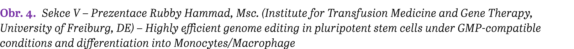 Obr. 4. Sekce V – Prezentace Rubby Hammad, Msc. (Institute for Transfusion Medicine and Gene Therapy, University of F...